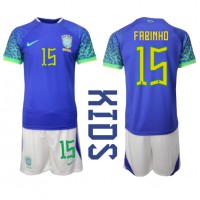 Echipament fotbal Brazilia Fabinho #15 Tricou Deplasare Mondial 2022 pentru copii maneca scurta (+ Pantaloni scurti)